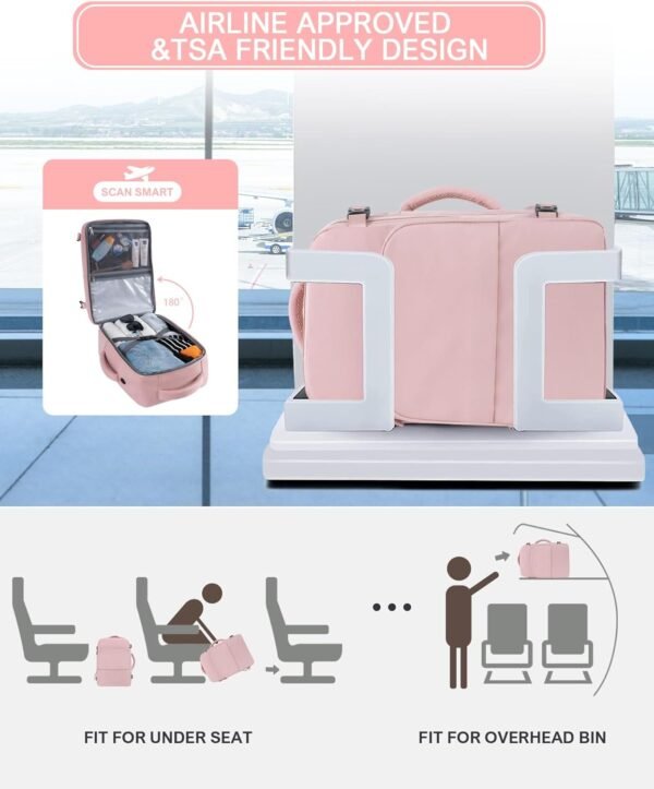 Travel Backpack, Carry On Backpack for Women, Airline Approved Personal Item Bag, Lightweight Weekender Bag, Laptop Backpack Hiking Business Casual Gym Daypack, Pink - Image 2