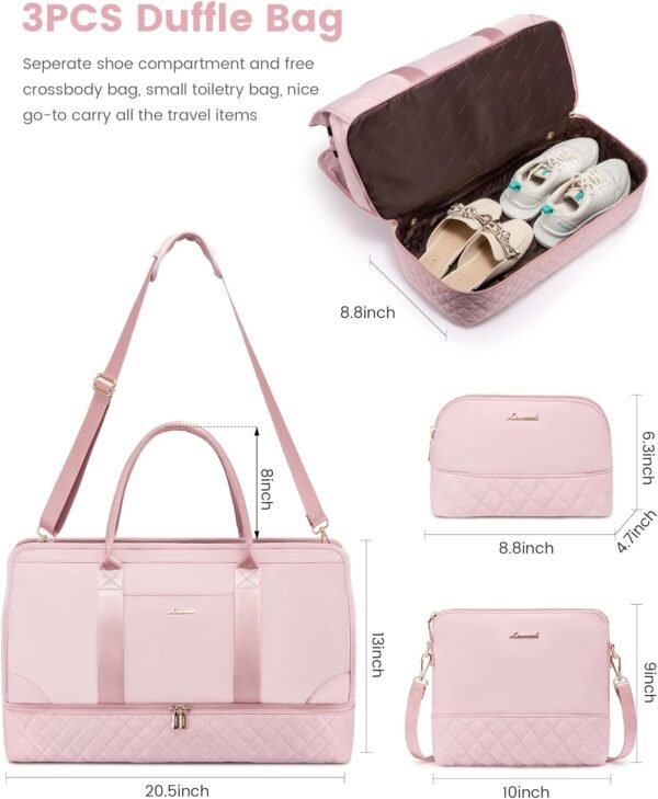LOVEVOOK Weekender Bags for Women Travel Duffle Bag with Shoe Compartment, Carry on Overnight Bag 3 Pcs Set - Image 3