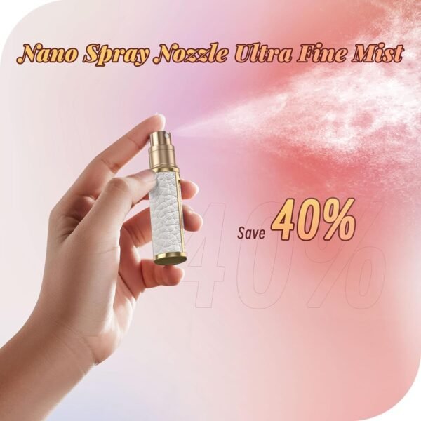 Perfume Travel Refillable Bottle,Genuine Leather Bottom-Filling Perfume Dispenser,Mini Cologne Atomizer Sprayer,Spray Bottles Portable Pocket Size for Cruise Car Trip Purse Gift 5ml (White) - Image 5