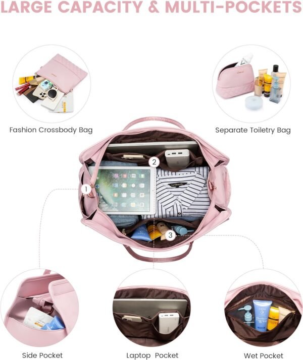 LOVEVOOK Weekender Bags for Women Travel Duffle Bag with Shoe Compartment, Carry on Overnight Bag 3 Pcs Set - Image 4