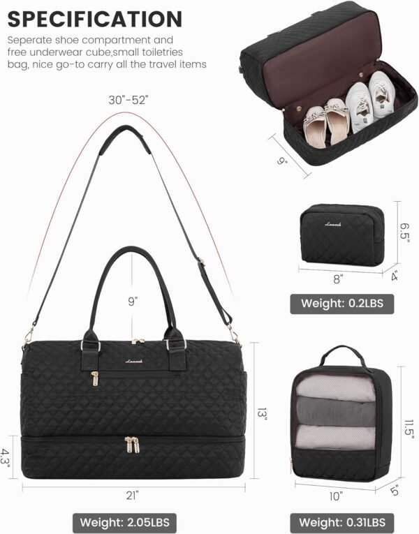 LOVEVOOK Travel Duffle Bag for Women, Weekender Overnight Bag with Shoe Compartment, Carry on Bag with Toiletry Bag, Gym Duffel Bag with Wet Pocket, Hospital Bags for Labor and Delivery 3 Pcs Set - Image 2