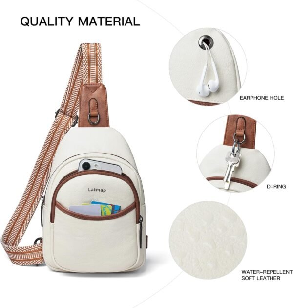 Sling Bag For Women Crossbody Fanny Pack Backpack Travel Purse Faux Leather Over Shoulder Belt Bags Large Trendy Beige - Image 5