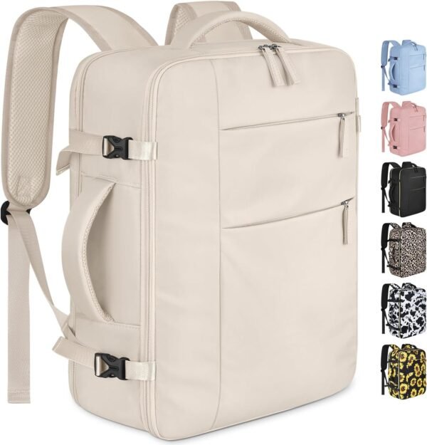 Travel Backpack for Women Men Waterproof Laptop Backpack Airlines Approved Carry On Backpack Bag Computer Bookbag for Business, Work, Traveling Fits 15.6 Inch Laptop(Beige)