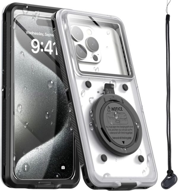 AICase Waterproof Phone Case,Universal Self-Check Function Underwater Pouch Dry Bag Beach Travel Essentials Snorkeling Case for iPhone 15 14 13 11 12/Samsung S24/LG,Google/Xiaomi/Nokia/Motorola Black