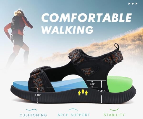 KuaiLu Womens Orthopedic Walking Sandals Recovery Sport Outdoor Hiking Water Sandles Thick Athletic Cushion Adjustable Strap Sandals with Comfortable Plantar Fasciitis Arch Support - Image 7