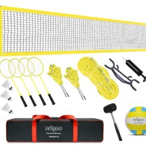 Zdgao Badminton & Volleyball Combo Set - Professional Volleyball Net for Lawn, Backyard, Easy Set up Volleyball Set with Carry Bag, Boundary Line for Family Fun