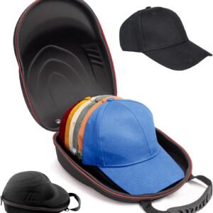 Glamgen Hard Hat Case for Baseball Caps,Hat Carrier Travel Case with One Black Baseball Cap and Adjustable Shoulder Strap,Hat Organizer Holder Bag for 6 Baseball Caps for Women and Men,Black
