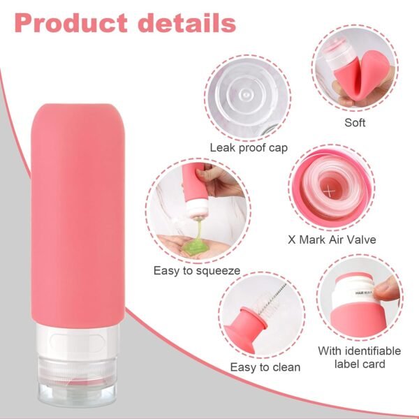 Travel Bottles for Toiletries 4 Pack 3oz Tsa Approved Auto-Rebound Travel Size Containers Squeezable BPA Free Leak Proof Refillable Silicone Travel Accessories Toiletry Bag,Label,Brush - Image 4