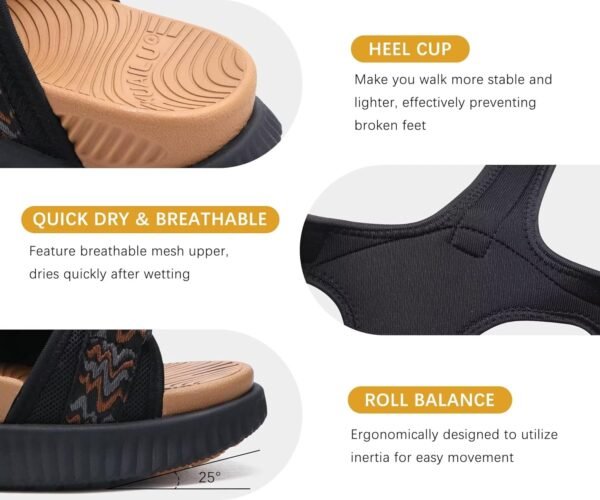 KuaiLu Womens Orthopedic Walking Sandals Recovery Sport Outdoor Hiking Water Sandles Thick Athletic Cushion Adjustable Strap Sandals with Comfortable Plantar Fasciitis Arch Support - Image 6