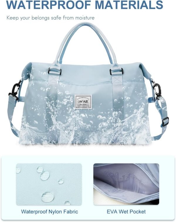 BAGAIL Travel Duffel Bag, Weekender Bags for Women, Overnight Gym Carry On Tote Bag with Wet Pocket, Hospital Mom Bag for Labor and Delivery - Light Blue - Image 4