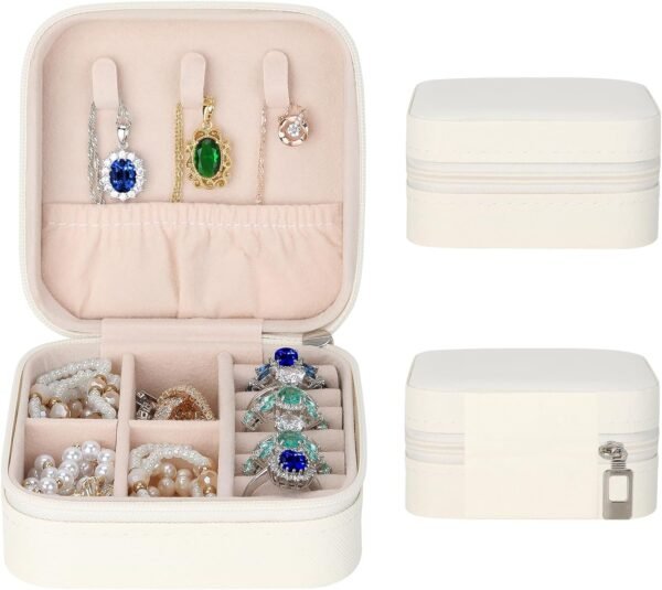 LETURE PU Leather Small Jewelry Box, Travel Portable Jewelry Case for Ring, Pendant, Earring, Necklace, Bracelet Organizer Storage Holder Boxes (WHITE-2PCS) - Image 7