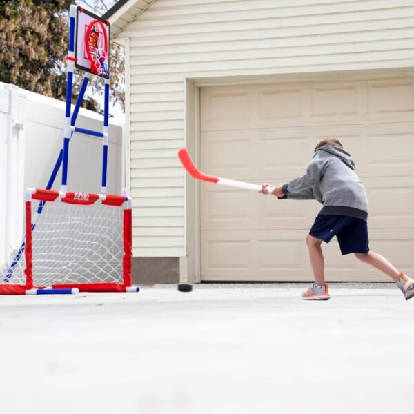 Island Genius 3 in 1 Sports Center for Kids Outdoor Toys for Kids Toddler Ages 3 4 5 6 7 8 Years Old | Basketball Hoop, Soccer Goal, and Hockey - Image 6