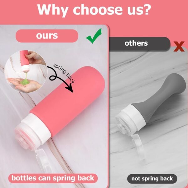 Travel Bottles for Toiletries 4 Pack 3oz Tsa Approved Auto-Rebound Travel Size Containers Squeezable BPA Free Leak Proof Refillable Silicone Travel Accessories Toiletry Bag,Label,Brush - Image 2