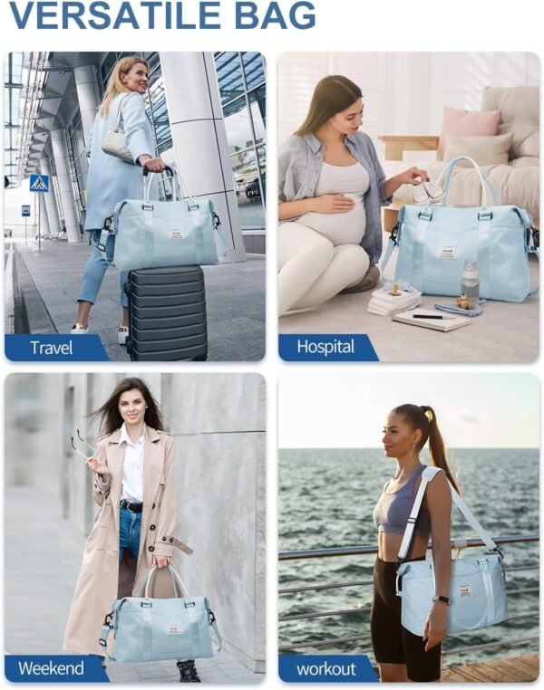 BAGAIL Travel Duffel Bag, Weekender Bags for Women, Overnight Gym Carry On Tote Bag with Wet Pocket, Hospital Mom Bag for Labor and Delivery - Light Blue - Image 7