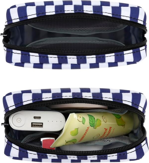 E-Tree 7 inch Canvas Zippered Small Bag, Mini Travel Makeup Carrying Case, Cosmetic Bag, Portable Electronics Accessories Organize, Little Pouch for Purse, Stripe - Image 6