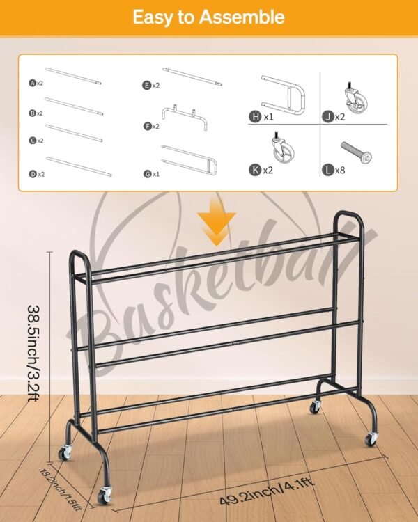 Basketball Rack Ball Stand Holder - EXTCCT Tilt Ball Training Equipment Shooting Rolling Storage Cart with Wheels Sports Outdoor Volleyball Soccer Football Garage Organizer Basketball Accessories - Image 6