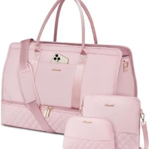 LOVEVOOK Weekender Bags for Women Travel Duffle Bag with Shoe Compartment, Carry on Overnight Bag 3 Pcs Set