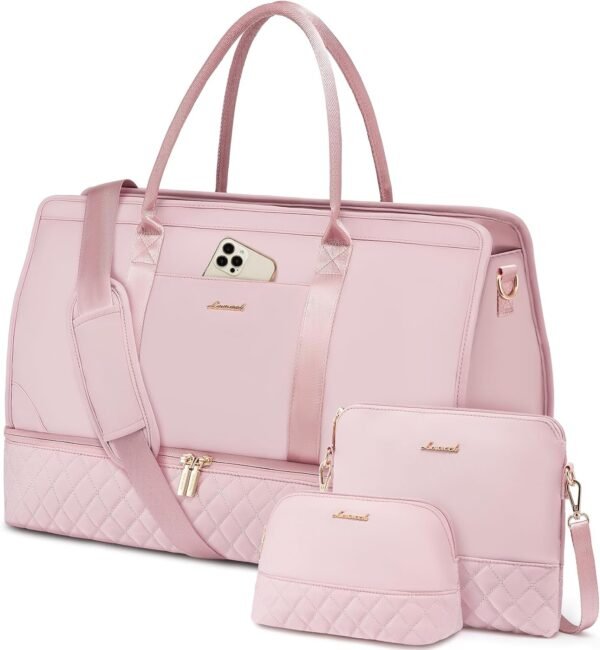 LOVEVOOK Weekender Bags for Women Travel Duffle Bag with Shoe Compartment, Carry on Overnight Bag 3 Pcs Set