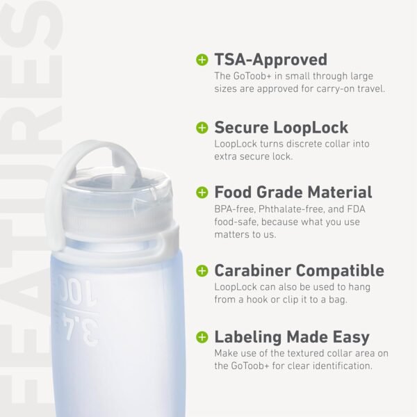humangear GoToob+ (Large) | Refillable Silicone Travel Bottle | Locking Lid | Food-Safe Material | Clear, Large (3.4 fl.oz.; 100ml) - Image 4
