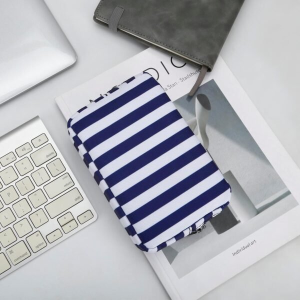 E-Tree 7 inch Canvas Zippered Small Bag, Mini Travel Makeup Carrying Case, Cosmetic Bag, Portable Electronics Accessories Organize, Little Pouch for Purse, Stripe - Image 7