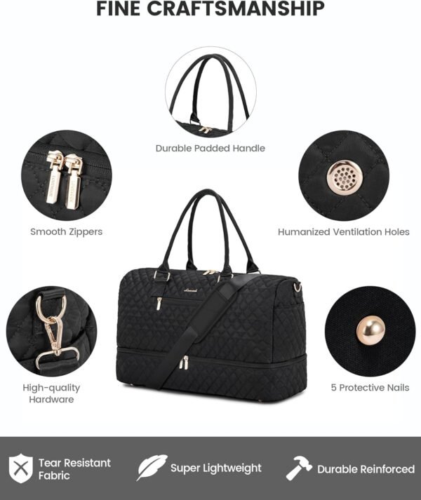 LOVEVOOK Travel Duffle Bag for Women, Weekender Overnight Bag with Shoe Compartment, Carry on Bag with Toiletry Bag, Gym Duffel Bag with Wet Pocket, Hospital Bags for Labor and Delivery 3 Pcs Set - Image 4