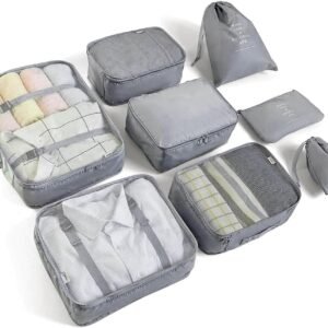 8 Set Packing Cubes for Suitcases Travel Luggage Packing Organizers,Travel Essentials Luggage Organizer for Travel Accessories Shoe Bag Tioletry Bag Laundry Bag(Grey)