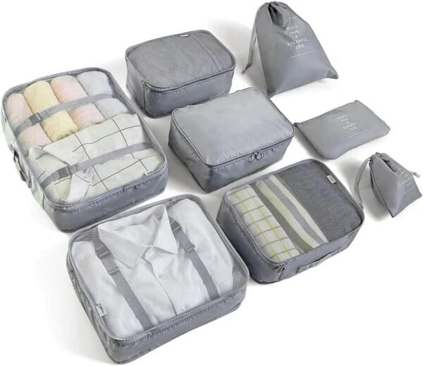 8 Set Packing Cubes for Suitcases Travel Luggage Packing Organizers,Travel Essentials Luggage Organizer for Travel Accessories Shoe Bag Tioletry Bag Laundry Bag（Grey）