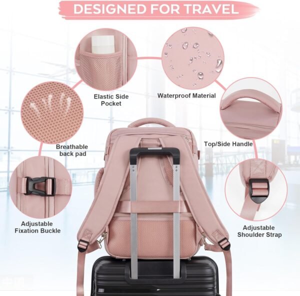 Travel Backpack for Women, Personal Item Bag for Airlines, Lightweight Carry On Backpack, Casual Hiking Work Gym College Weekender Bag Daypack, Laptop Backpack, Pink - Image 6