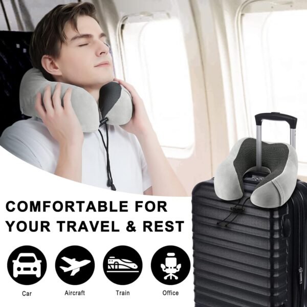 Travel Pillow for Airplane-2 Pack Memory Foam Neck Pillows, Soft & Support Travel Essentials for Travelling, Sleeping Rest, Car, Train and Home Use(Grey&Blue) - Image 6