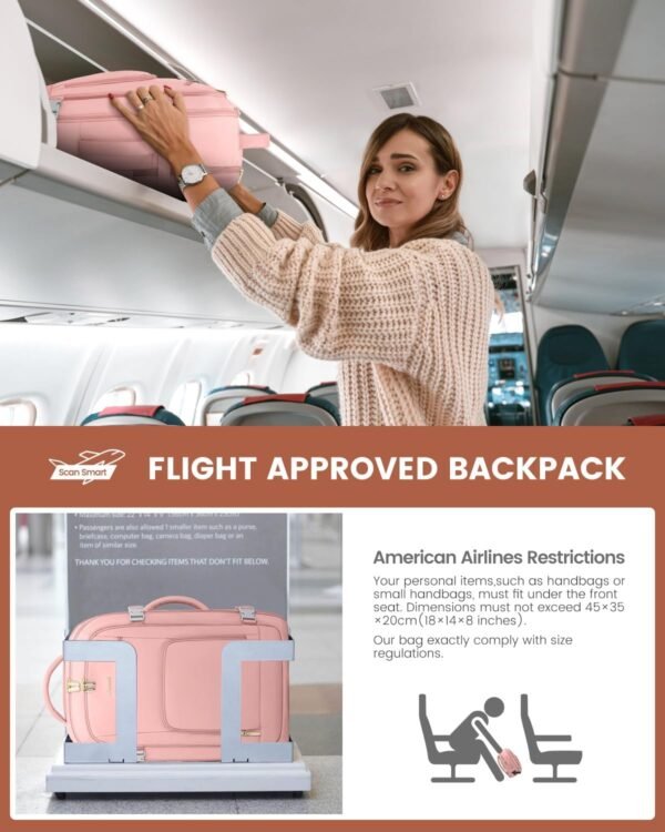 LOVEVOOK Travel Backpack For Women, 40L Carry On Backpack Flight Approved, TSA Personal Item Backpack Fits 17 Inch Laptop, Business Weekender Overnight Waterproof Daypack With 2 Packing Cubes, Pink - Image 4