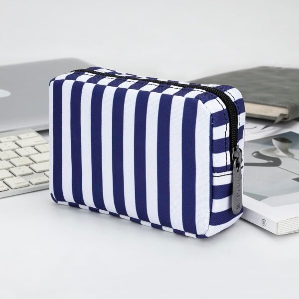 E-Tree 7 inch Canvas Zippered Small Bag, Mini Travel Makeup Carrying Case, Cosmetic Bag, Portable Electronics Accessories Organize, Little Pouch for Purse, Stripe - Image 8