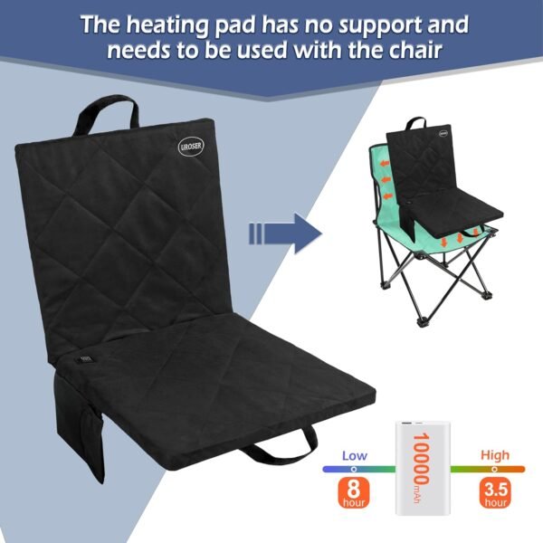 Portable Heated Stadium Seat, Thin Heated Seat Cushion【No Power Bank】 USB Powered, Stadium Seats for Bleachers, 3 Level Heated Chair Pad,Foldable Heated Seat for Indoor, Outdoor, Sports - Image 4