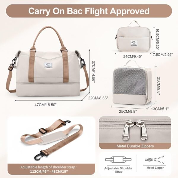 Travel Duffle Bag for Women,Weekender Overnight Bag with Shoe Compartment,Carry on Personal Item Travel Bag,3 Pcs Set - Image 2