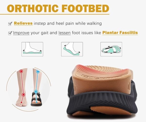 KuaiLu Womens Orthopedic Walking Sandals Recovery Sport Outdoor Hiking Water Sandles Thick Athletic Cushion Adjustable Strap Sandals with Comfortable Plantar Fasciitis Arch Support - Image 4