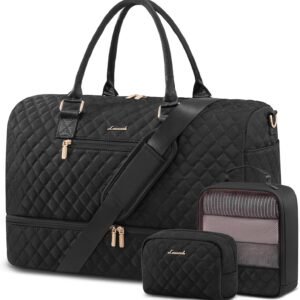 LOVEVOOK Travel Duffle Bag for Women, Weekender Overnight Bag with Shoe Compartment, Carry on Bag with Toiletry Bag, Gym Duffel Bag with Wet Pocket, Hospital Bags for Labor and Delivery 3 Pcs Set