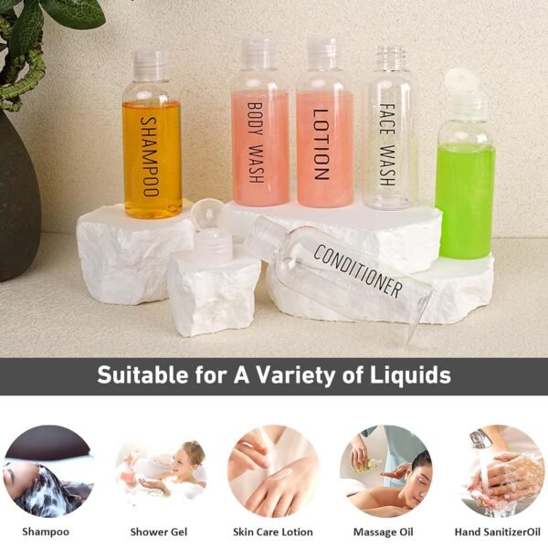 Travel Bottles for Toiletries 6 Pack 3.4oz TSA Approved Travel Size Containers Leak Proof Travel Shampoo Bottles Squeezable Empty Plastic Toiletry Bottles Small Travel Essentials(Clear) - Image 5