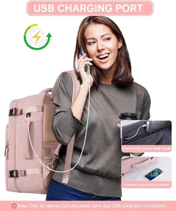 Travel Backpack, Carry On Backpack for Women, Airline Approved Personal Item Bag, Lightweight Weekender Bag, Laptop Backpack Hiking Business Casual Gym Daypack, Pink - Image 5