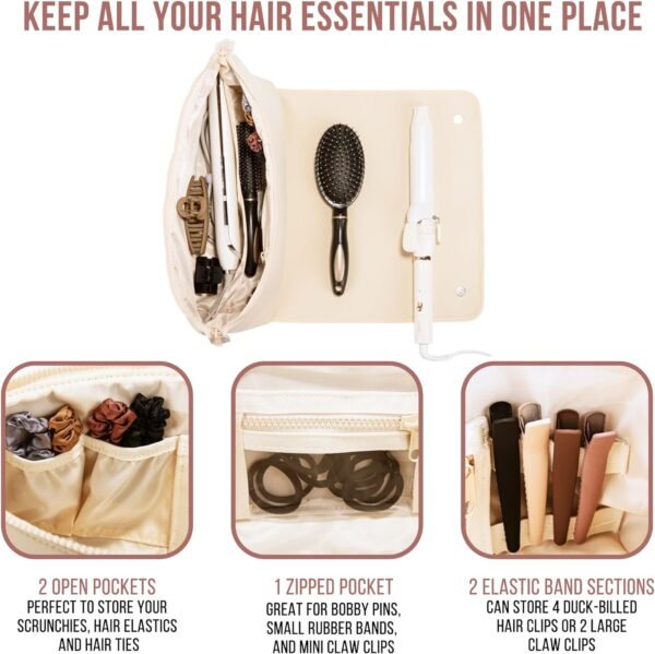 BAREFOOT CARIBOU Hair Tools Travel Bag and Heat Resistant Mat for Flat Irons, Straighteners, Curling Iron, and Haircare Accessories, 2-in-1 design, with Interior Pockets, Portable Organizer - Image 6