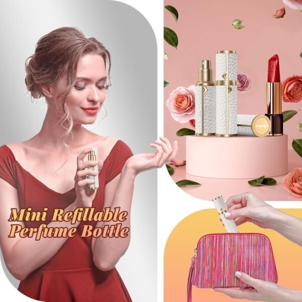 Perfume Travel Refillable Bottle,Genuine Leather Bottom-Filling Perfume Dispenser,Mini Cologne Atomizer Sprayer,Spray Bottles Portable Pocket Size for Cruise Car Trip Purse Gift 5ml (White) - Image 2