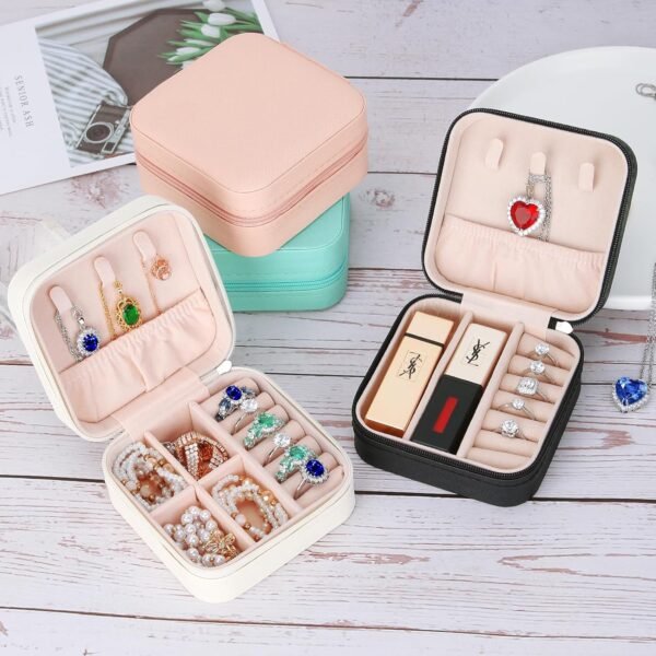 LETURE PU Leather Small Jewelry Box, Travel Portable Jewelry Case for Ring, Pendant, Earring, Necklace, Bracelet Organizer Storage Holder Boxes (WHITE-2PCS) - Image 6