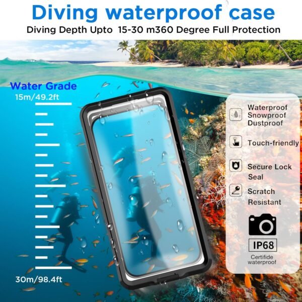 AICase Waterproof Phone Case,Universal Self-Check Function Underwater Pouch Dry Bag Beach Travel Essentials Snorkeling Case for iPhone 15 14 13 11 12/Samsung S24/LG,Google/Xiaomi/Nokia/Motorola Black - Image 3