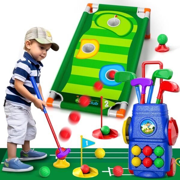 Doloowee Kids Golf Clubs, 2 in 1 Toddler Golf Set with Golf Board, Putting Mat, 6 Balls, Indoor Outdoor Sport Toys Birthday Gifts for Boys Girls 3 4 5 6 Years Old - Image 2