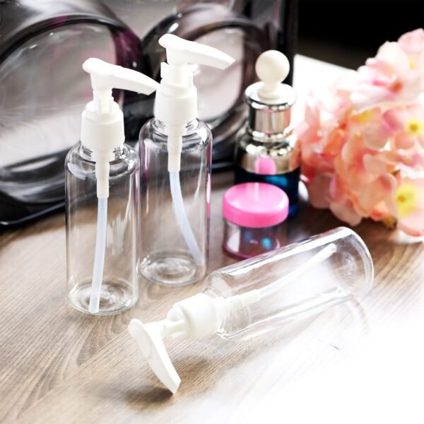 6 Pack Transparent Travel Bottles Pump Bottle Lotion Dispenser Bottle Set with Small Funnel for Flight, Airport, Holiday (White, 100 ml) - Image 7