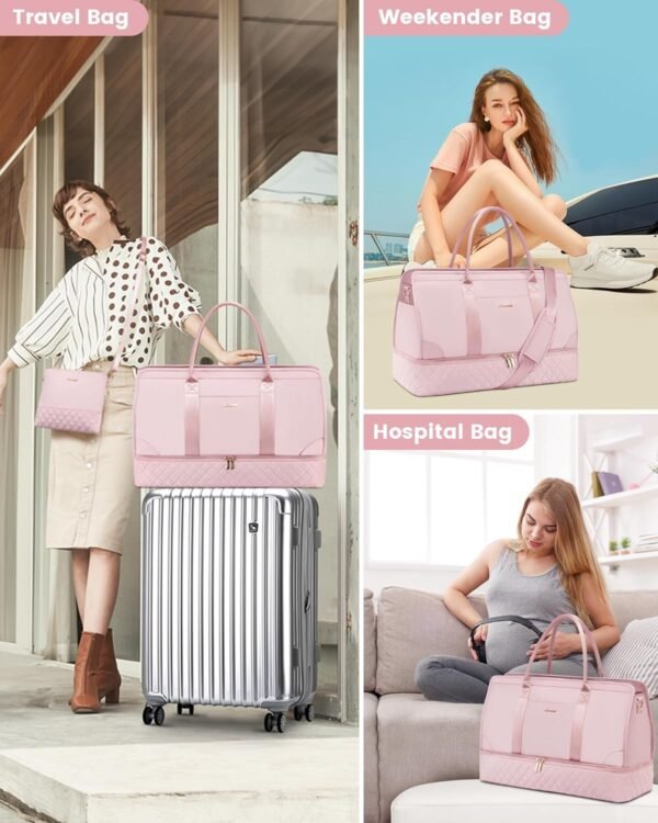 LOVEVOOK Weekender Bags for Women Travel Duffle Bag with Shoe Compartment, Carry on Overnight Bag 3 Pcs Set - Image 2