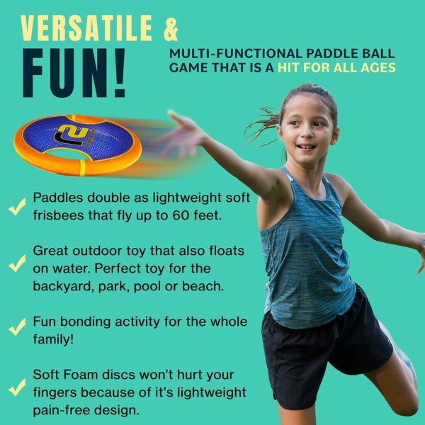 Fun Bouncy Paddle & Stringy Ball Toss & Catch Game - Easy to Use for Kids All Ages - Also Works as Frisbee - Soft Foam Design for Safe Play Indoors or Outdoors - Great Toy Gift Idea for Boys & Girls - Image 4