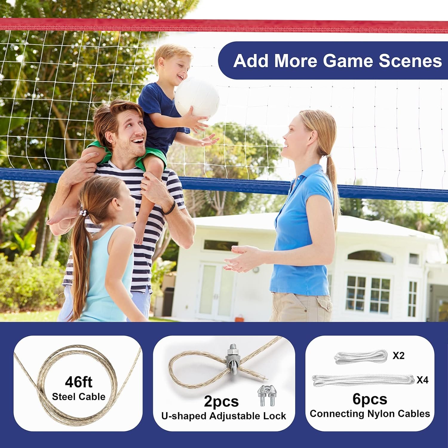 Professional Volleyball Net Outdoor Heavy Duty, Upgraded Weather Resistance, Lengthened Stainless Steel Cable, Thicker Sides Tapes, for Indoor Outdoor Sports- 32x3FT, Red White Blue (Net Only) - Image 5