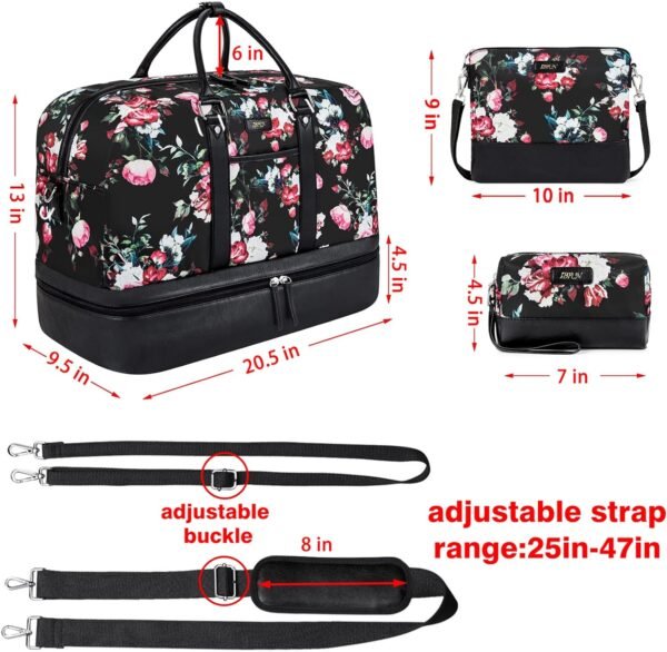 Weekender Bags for Women, Large Overnight Bag Canvas Travel Duffel Bag Carry On Tote with Shoe Compartment 21" 3Pcs Set - Image 4