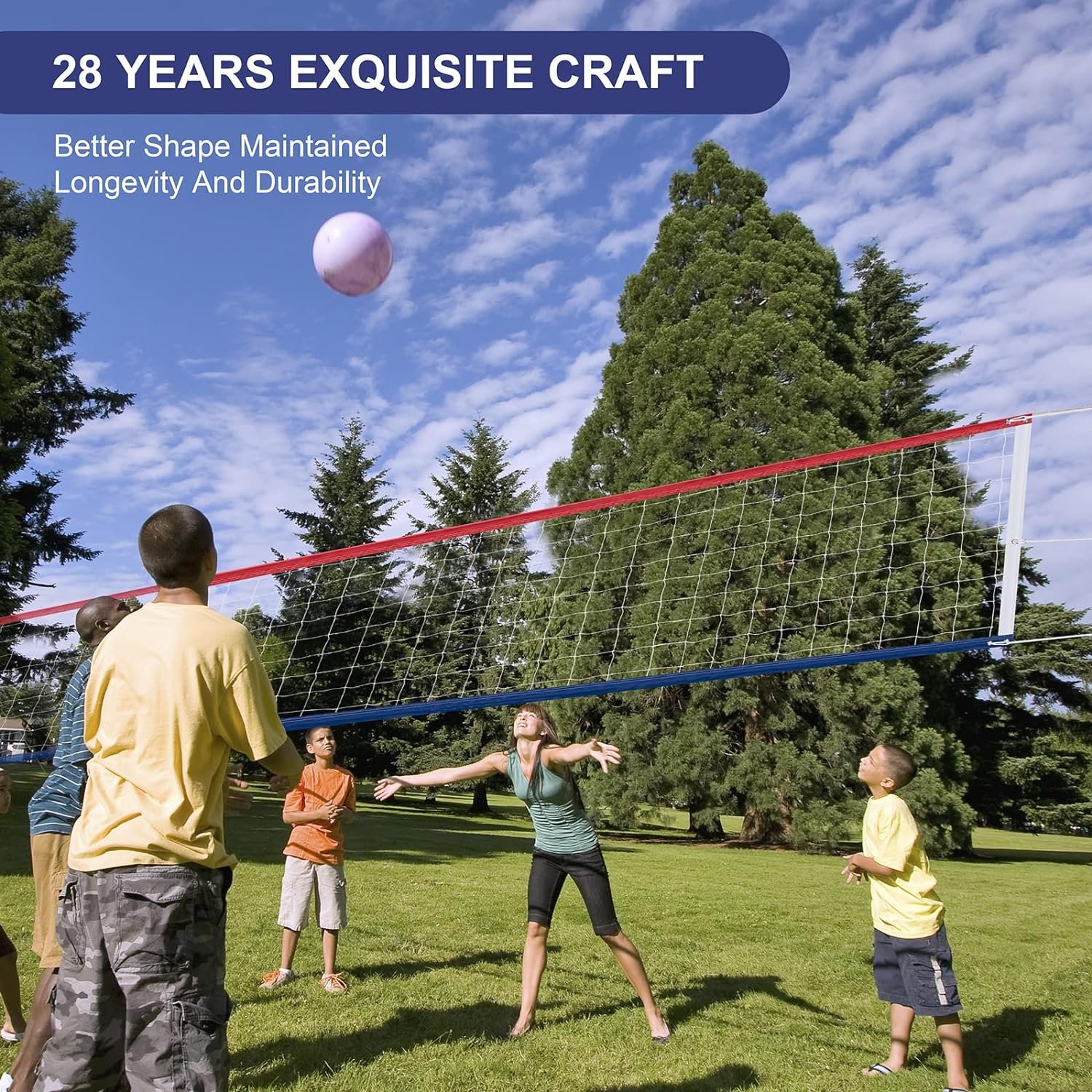 Professional Volleyball Net Outdoor Heavy Duty, Upgraded Weather Resistance, Lengthened Stainless Steel Cable, Thicker Sides Tapes, for Indoor Outdoor Sports- 32x3FT, Red White Blue (Net Only) - Image 6