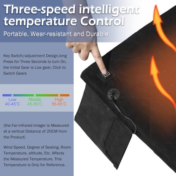 Portable Heated Stadium Seat, Thin Heated Seat Cushion【No Power Bank】 USB Powered, Stadium Seats for Bleachers, 3 Level Heated Chair Pad,Foldable Heated Seat for Indoor, Outdoor, Sports - Image 3
