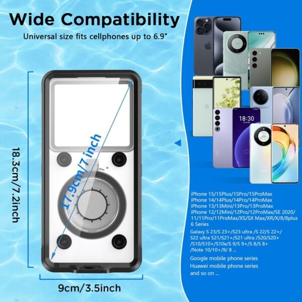 AICase Waterproof Phone Case,Universal Self-Check Function Underwater Pouch Dry Bag Beach Travel Essentials Snorkeling Case for iPhone 15 14 13 11 12/Samsung S24/LG,Google/Xiaomi/Nokia/Motorola Black - Image 6